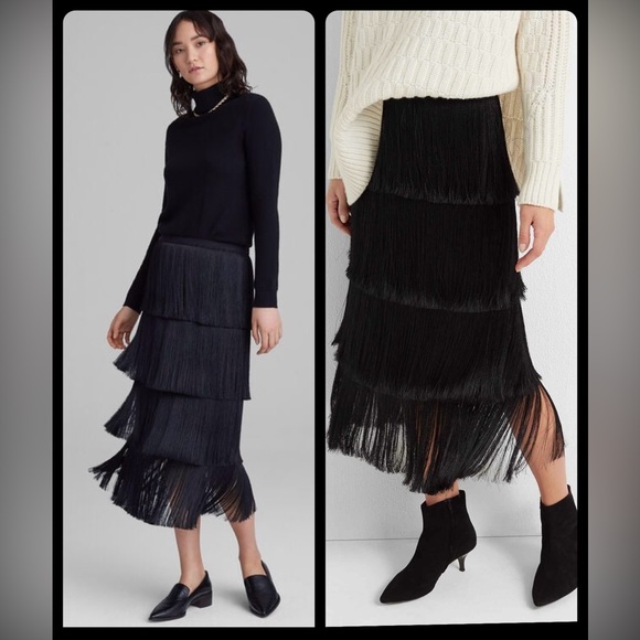 Club Monaco NWT Midi Fringe Showgirl Skirt black XS Size 00 - Picture 8 of 8